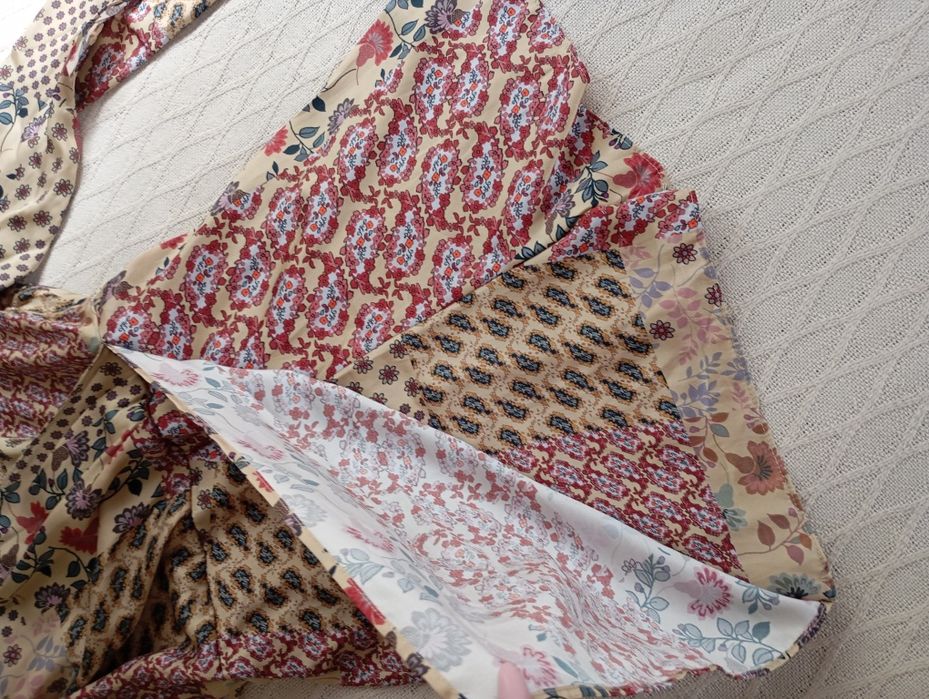 ZARA XS-S satynowa sukienka kombinezon kwiaty patchwork