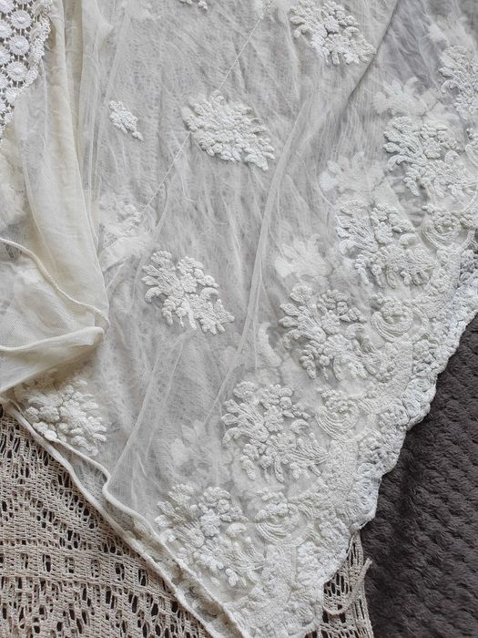 Przepiękne pareo poncho narzutka Boho ecru One size bawełna