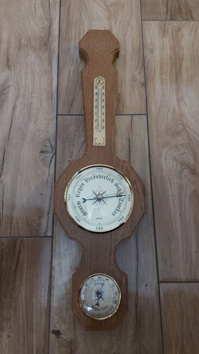 Barometr termometr wilgotnościomierz drewno retro 61cm drewno