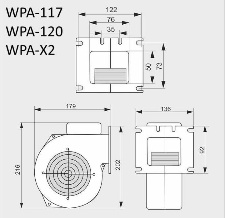 Вентилятор котла WPA X2 (255м³/год, 67Вт) Турбіна для котла