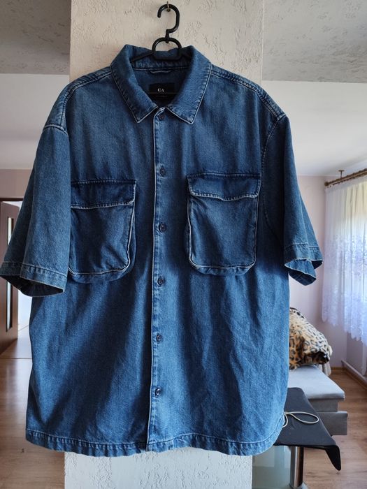 Bawełniana męska koszula jeansowa oversize z krótkimi rękawami rozm XL