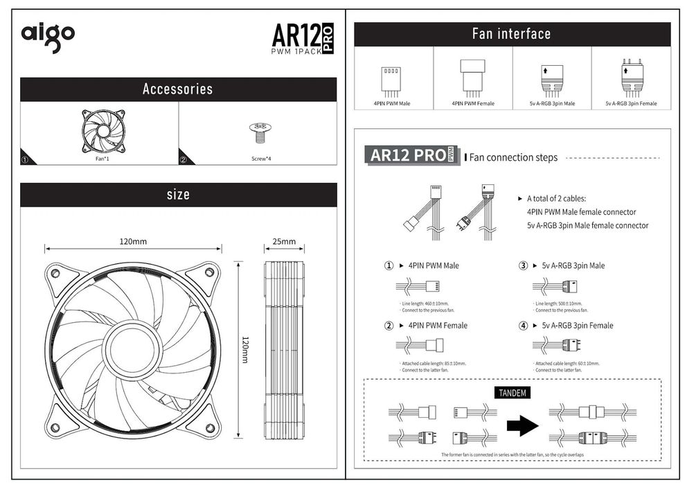 Кулери для корпуса з ARGB підсвіткою AIGO AR12PRO 120 мм 4pin PWM