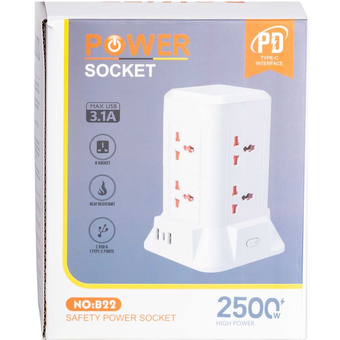 Мережевий фільтр-подовжувач ВЕЖА 6 розеток LED-лампа 3USB+1PD 4,8 метр