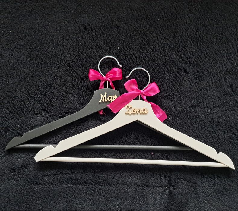 Wieszaki ślubne komplet mąż żona, czarny i biały, nowe