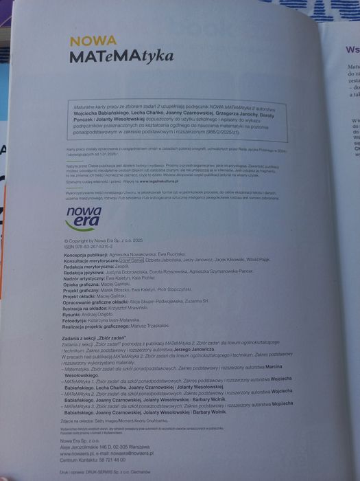 NOWA Matematyka 2. Maturalne karty pracy ze zbiorem zadań.