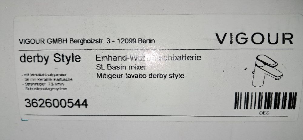 Bateria umywalkowa z korkiem Vigour