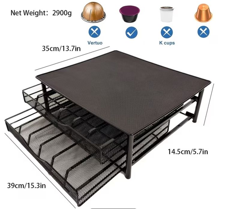 Suporte Organizador com 2 Gavetas para Cápsulas de Café (Metal Preto)