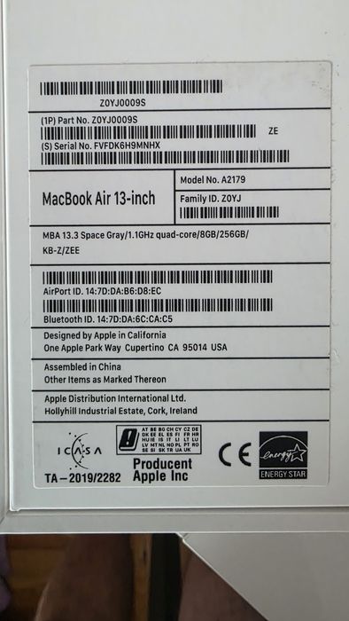 MacBook Się 13-inch A2179 jak nowy.