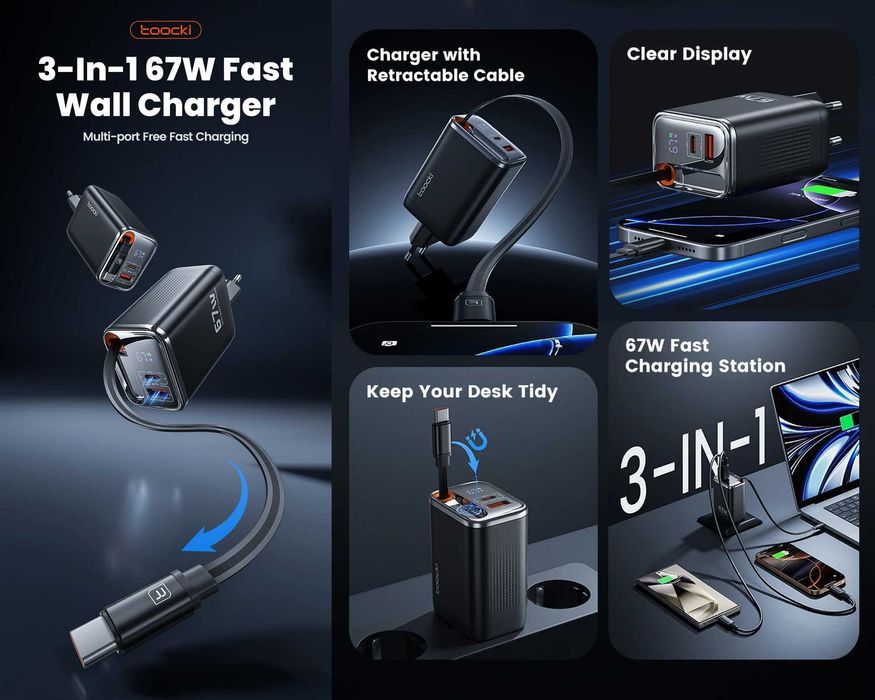 Зарядні пристрої TOOCKI 67W GaN Quick Charger (TCT67-22 / TCT67-34B)