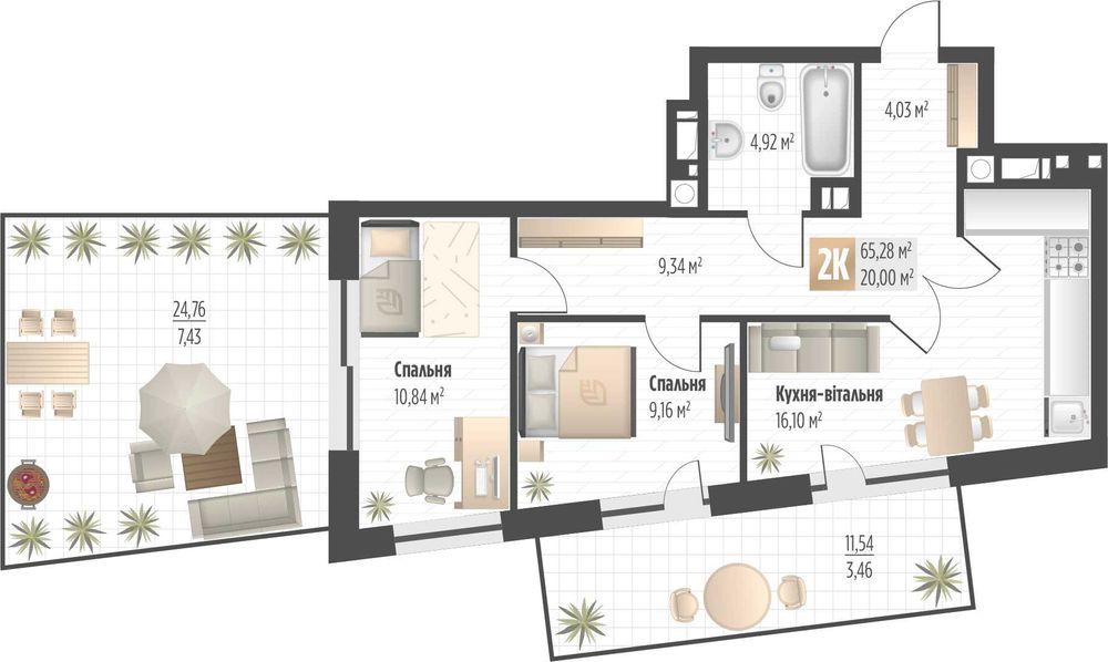 Продаж 2 кім. квартири SOUL PARK вул П. Орлика 65.28 кв.м