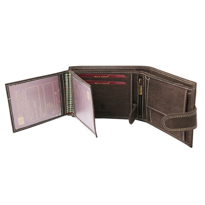 Portfel męski skóra nubuk nap Wild Tiger  - ciemnobrązowy premium nowy