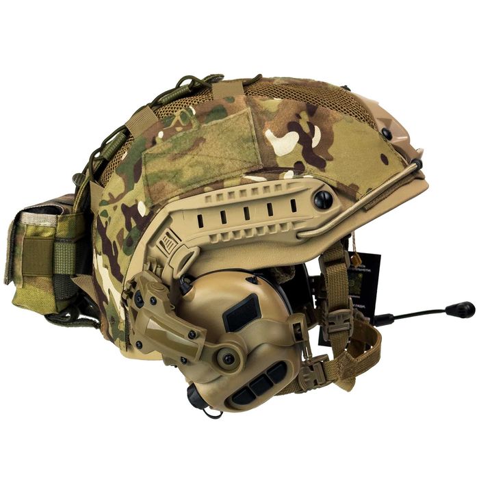 Комплект: шолом з кавером та навушник. + підсумок противаги + ліхтарик