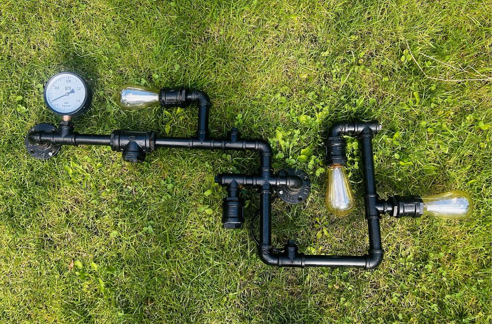 Lampa, kinkiet loft z rur hydraulicznych, żarowki gratis