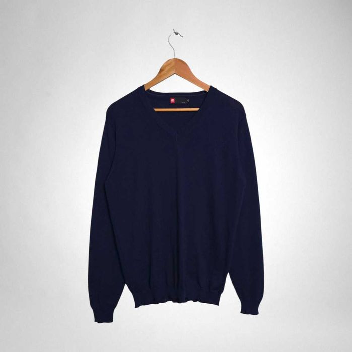 Granatowy sweter wełniany elegancki męski dekolt w serek vneck ID Identity 50% wełna merynos merino wool XL
