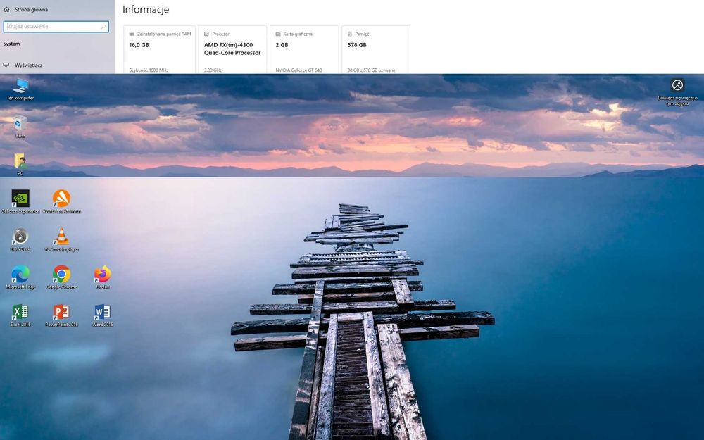 Komputer stacjonarny PC z monitorem 8GB RAM 120GB SSD 500GB HDD W10