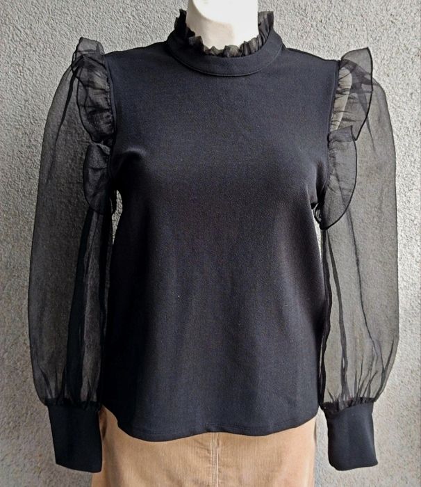 M biust 48x2 neo victorian czarna bluzka Gothic organza