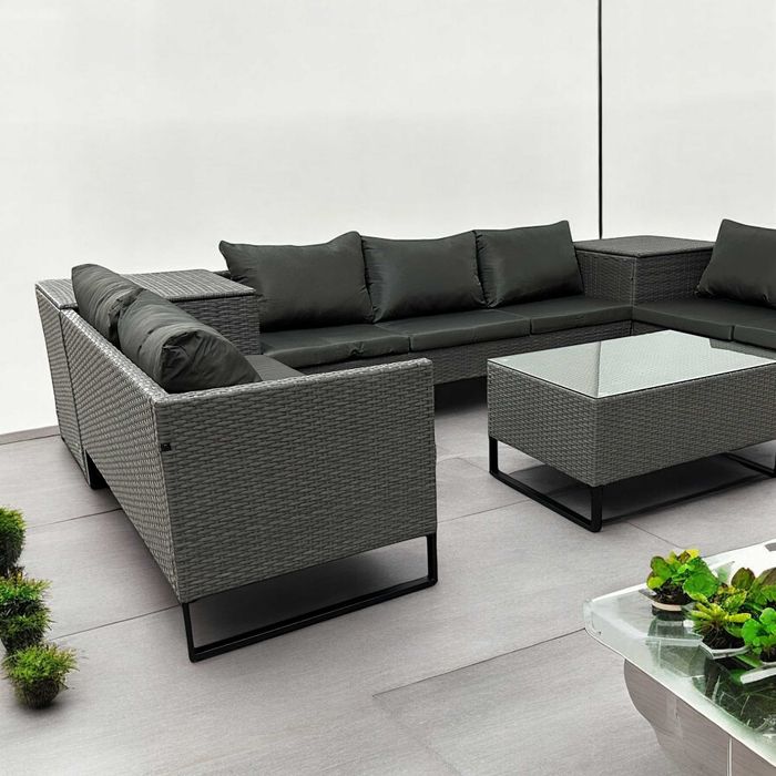 ZESTAW MEBLI OGRODOWYCH / Duży narożnik / Technorattan / 7 osobowy