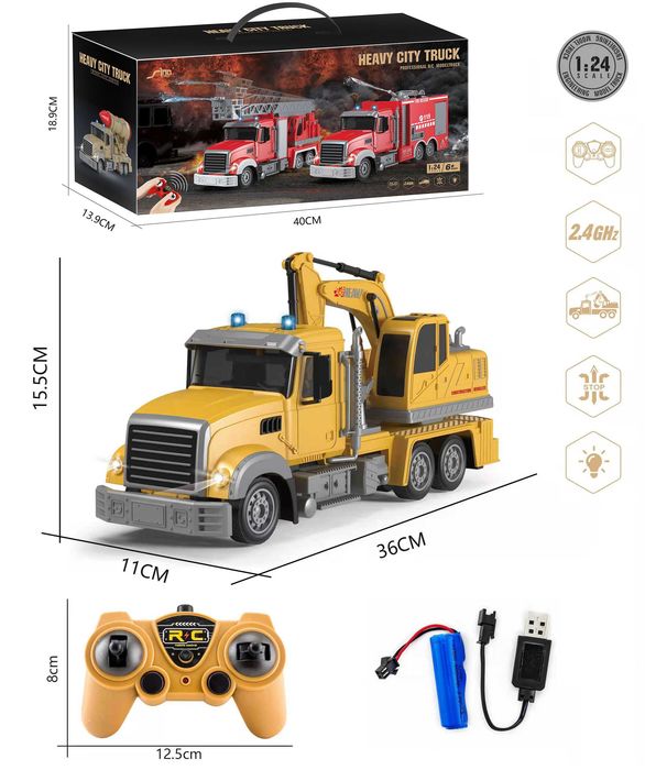 Camião Escavadora Telecomandado 1:24 R/C com Luzes – Novo na Caixa