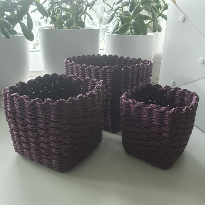 Kosze z wikliny papierowej (zestaw 3szt) - ciemny fiolet