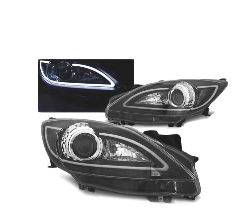 FARÓIS LED TUBE LIGHT MAZDA 3 09-13 PRETO