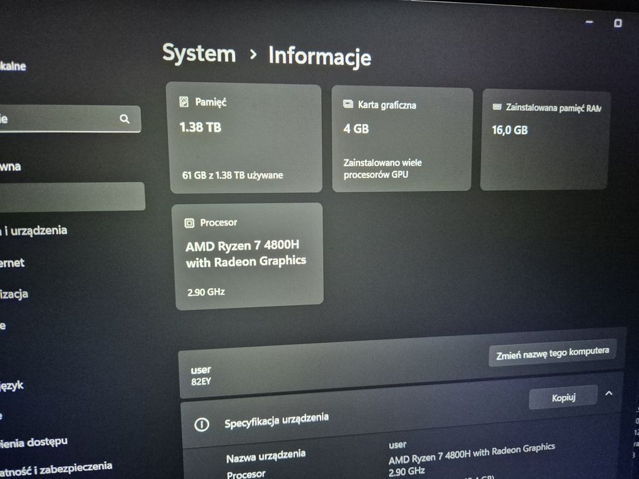 GTX 1650ti 16Gb Ryzen 7  laptop gamingowy Ideapad gaming 3 IPS 120Hz