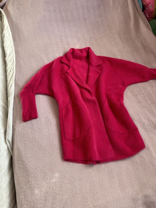 Alpaka różowa , ciepła narzutka , kurtka