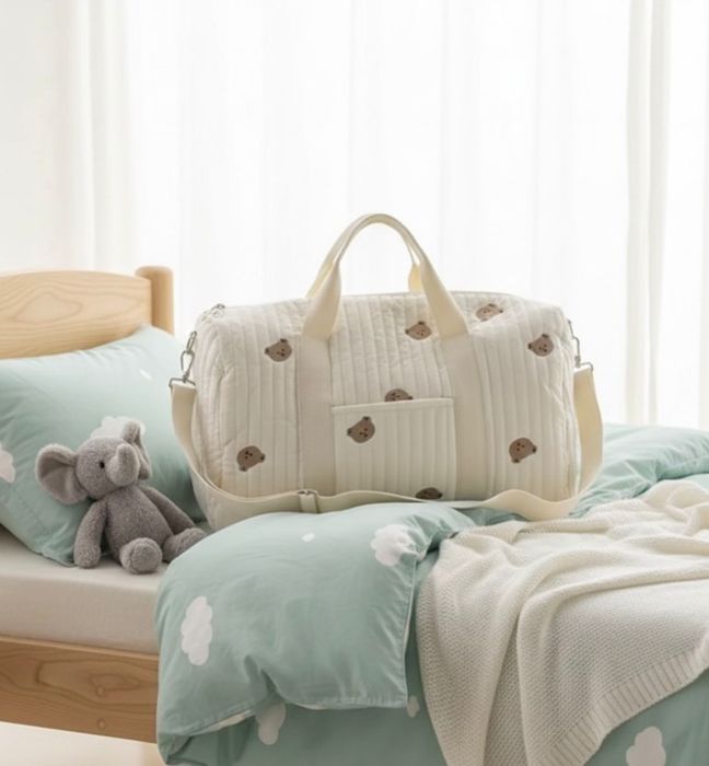 Urocza Pikowana Torba dla Mamy w Misie – Do Wózka / Do Szpitala (Nowa)