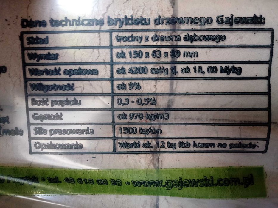 OPAŁ brykiet dębowy Gajewski , drewno kominkowe, PELLET ( JEST )
