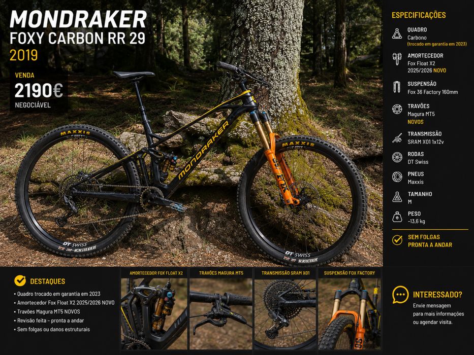 Mondraker Foxy Carbon R 29 2019 M - Fox Float X 2025 NOVO | Magura MT5 | Quadro Garantia 2023