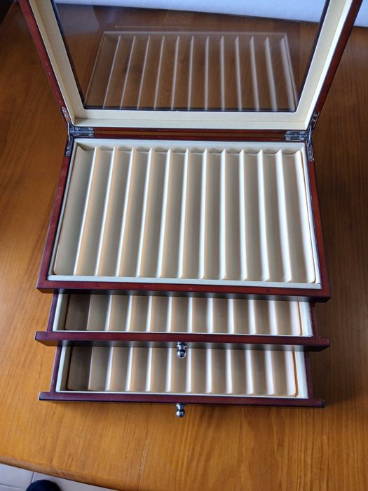 Caixa Madeira 34 Canetas Parker Rotring Waterman Pelikan Omas