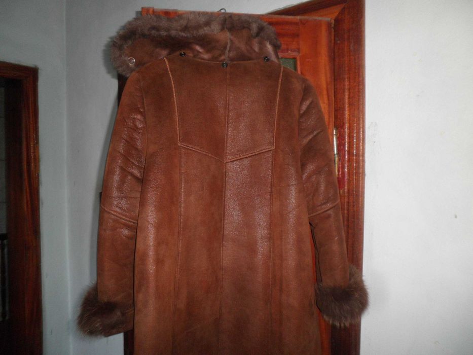 Дубленка женская зимняя долгая Коричневая XXXL (62 размер)