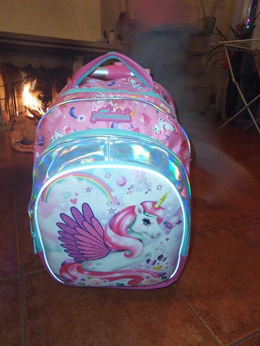Mochila de rodas+ estojo unicórnio