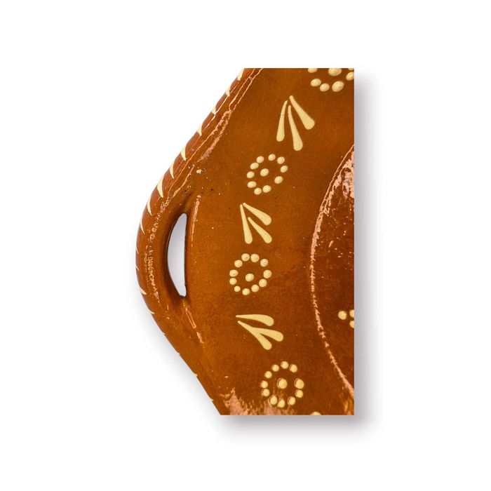 Travessa Barro Vidrado Decorada à Mão com Asas – Cerâmica Popular Portuguesa – 28 cm