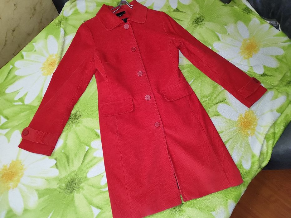 Пальто H&M демі  червоне S/M  вельветове  вельвет  кардиган демісезон