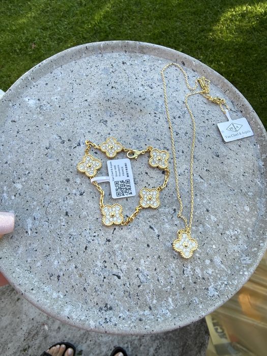 Bransoletka  naszyjnik alhambra vintage cyrkonie zlota van cleef arpels