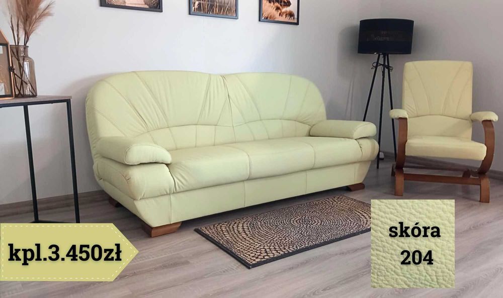 Kpl kanapa Porto z Finką ze skóry naturalnej  dostępne od ręki