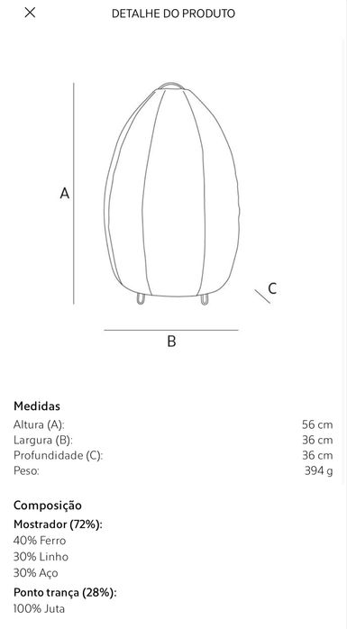 Candeeiro De Mesa Oval Linho Zara Home NOVO