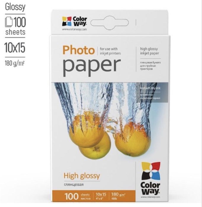Папір 10*15см глянцевий 180г/м 100 шт colorway