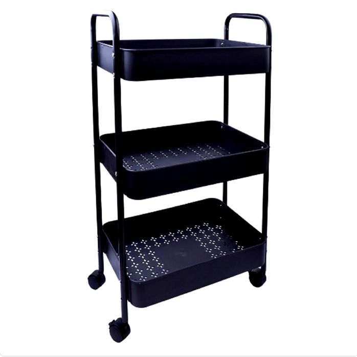 Carrinho arrumação em metal com 3 prateleira, cores preto ou branco