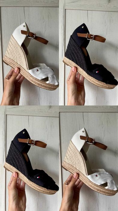 czarne i białe zestaw espadryle na koturnie Tommy Hilfiger