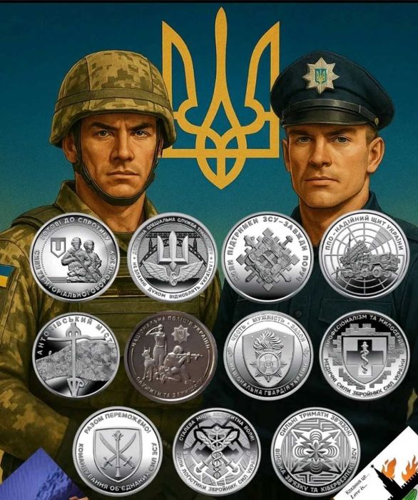 набір з монет номіналом 10 грн., монети ЗСУ, + роли монет