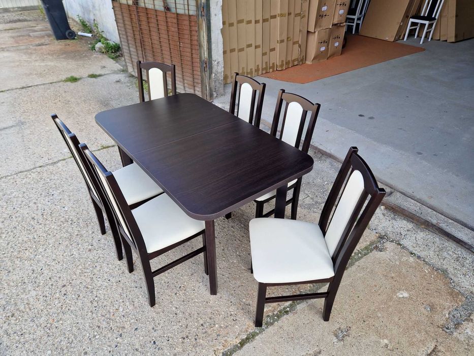 Nowe: STÓŁ 80x140/180 + 6 KRZESEŁ, wenge + crem , dostawa cała PL