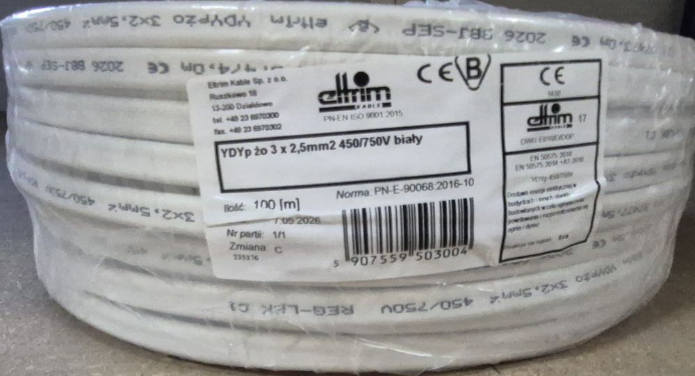 Przewód YDYp 3x2,5 450/750 100mb