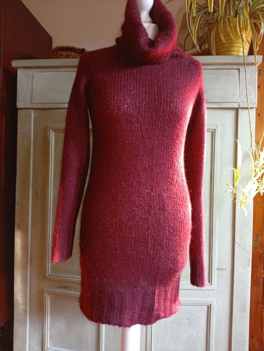 Sweter golf, ZARA, bordowy z wełną, S