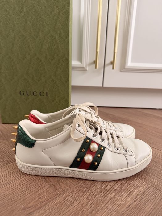 Oryginalne Gucci Ace Pearl - rozmiar 37 | perły, ćwieki, komplet