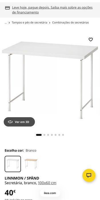 Secretária IKEA branca 100x60x73cm – excelente estado e já montada