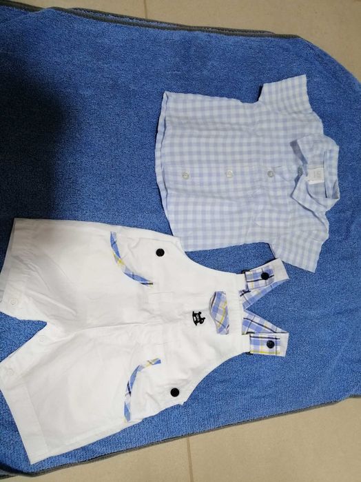 Camisa e jardineiras, GRD, 3 e 6 meses