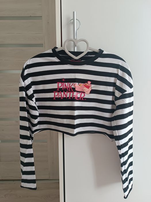 Crop top w czarno-białe pasy Różowa Pantera/Pink Panther - S/M/L