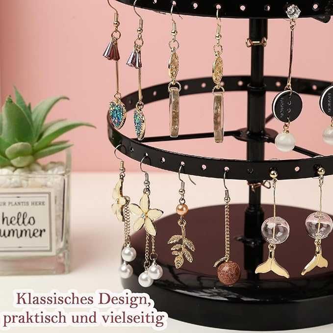 Obrotowy stojak na kolczyki 6 poziomów 264 otwory czarny organizer