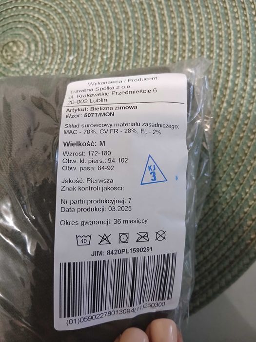 Bielizna zimowa wzór 507T/MON